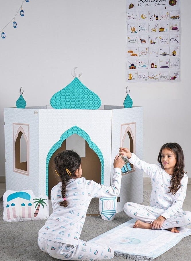 هلالفل بيت لعب داخلي للأطفال من الكرتون على شكل مسجد | لعبة تعليمية سهلة التركيب للأولاد والبنات | بيت لعب من الكرتون على شكل مسجد | ديكور لغرفة الأطفال | هدية عيد ميلاد إسلامية | أَزْرَق - أبيض - Image 4